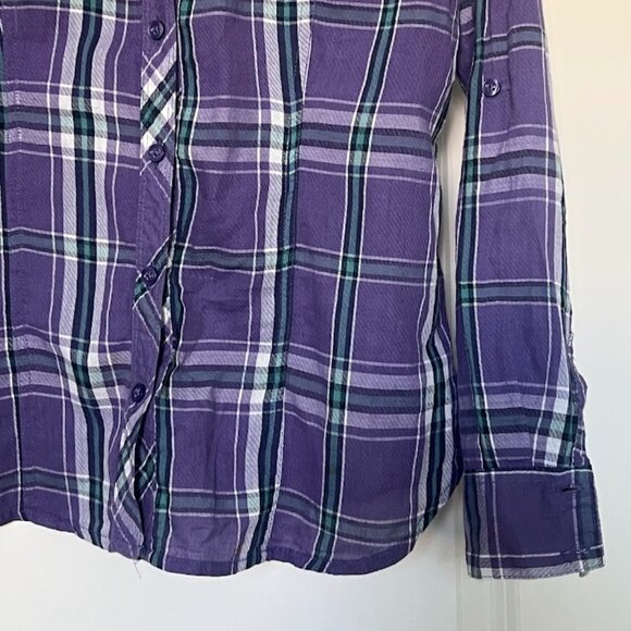 SO Purple Flannel Button Up Long Sleeve Roll Tab Shirt Size XL - Picture 5 of 10